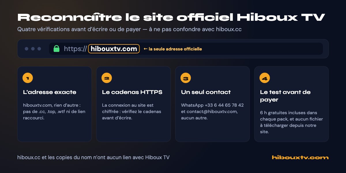 Hiboux CC : comment reconnaître le site officiel Hiboux TV (hibouxtv.com) en quatre vérifications
